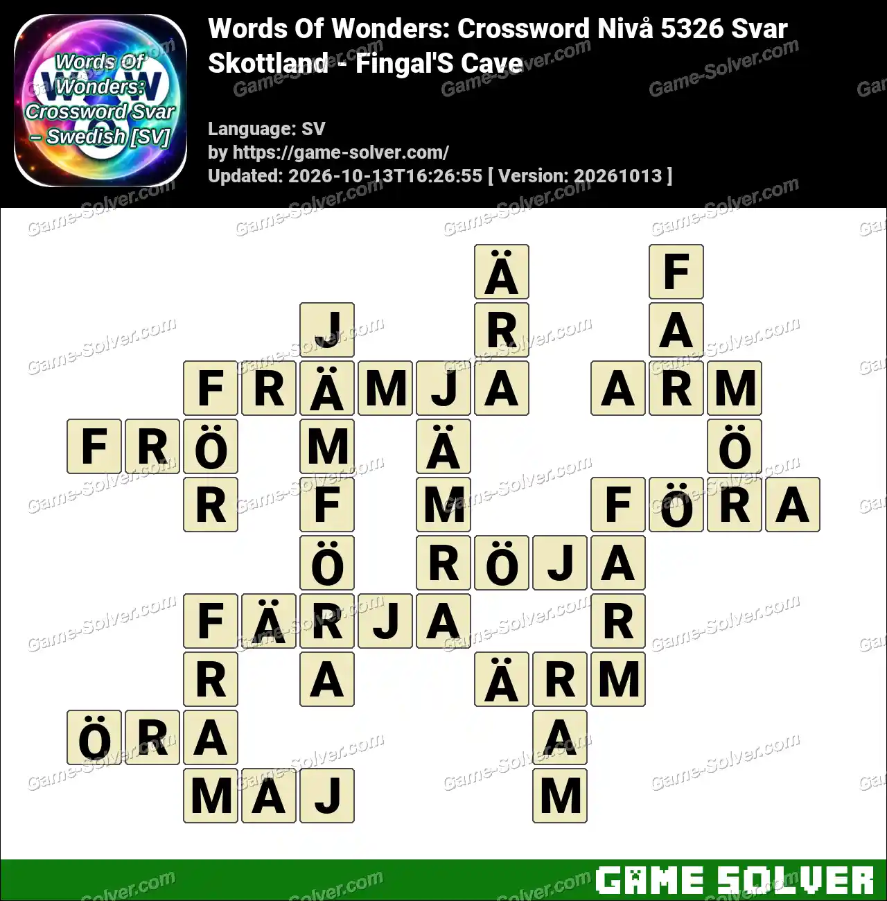 Words Of Wonders: Crossword Nivå 5326 Svar – Skottland – Fingal’S Cave
